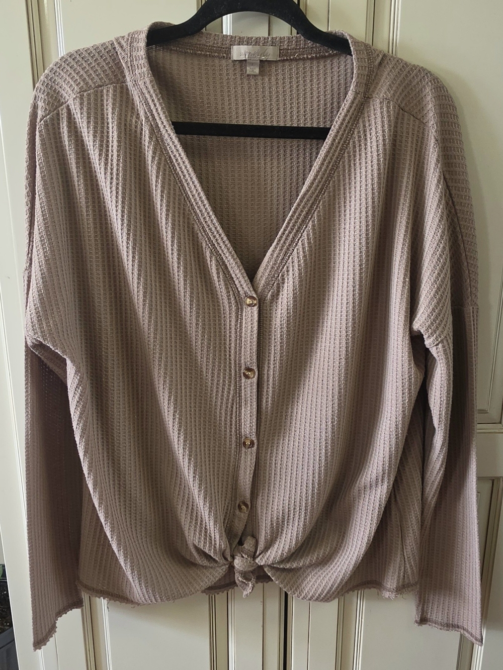 Large Wonderly Waffle Knit Top in Taupe